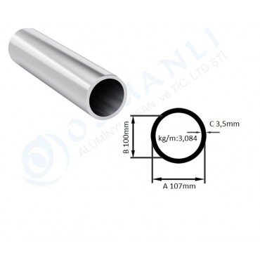 Alüminyum Boru Dış Çap 107mm  Et Kalınlık 3,5mm